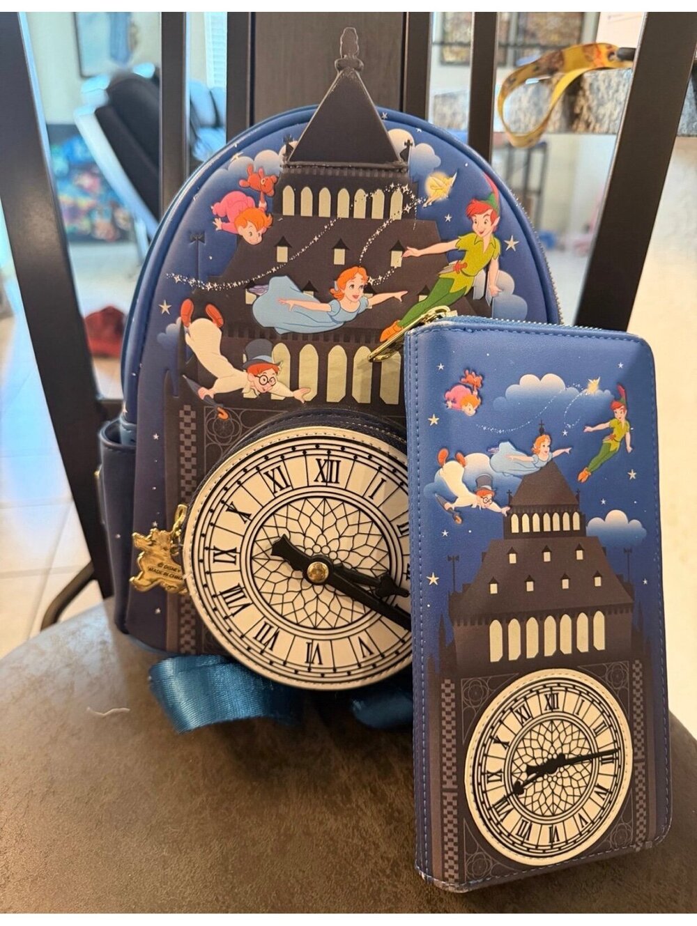 Loungefly Disney Peter Pan Big Ben Clock Mini Backpack and Wallet Set EUC